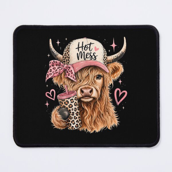 Item preview, Hot Mess Highland Cow Pink Bow Leopard Tumbler Graphic designed and sold by Glow-Paw-Studio.