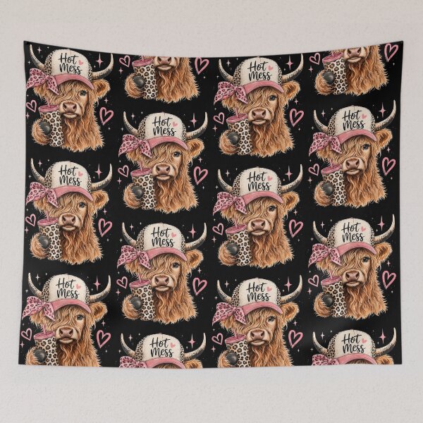 Item preview, Hot Mess Highland Cow Pink Bow Leopard Tumbler Graphic designed and sold by Glow-Paw-Studio.