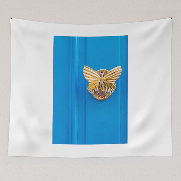 Item preview, Golden Butterfly Door Knocker On Vibrant Blue Door Decorative Home Entrance Accent designed and sold by Nmallia.