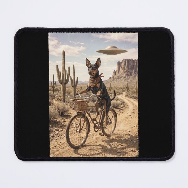 Item preview, Miniature Pinscher Riding Bike Wild West Western UFO Dog Lover designed and sold by dian-rody-crest.