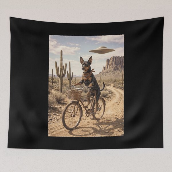 Item preview, Miniature Pinscher Riding Bike Wild West Western UFO Dog Lover designed and sold by dian-rody-crest.
