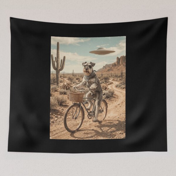 Item preview, Miniature Schnauzer Riding Bike Wild West Western UFO Dog Lover designed and sold by dian-rody-crest.