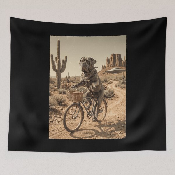 Item preview, Neapolitan Mastiff Riding Bike Wild West Western UFO Dog Lover designed and sold by dian-rody-crest.