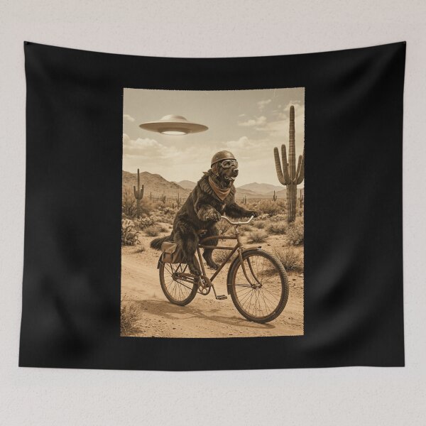 Item preview, Newfoundland Riding Bike Wild West Western UFO Dog Lover designed and sold by dian-rody-crest.