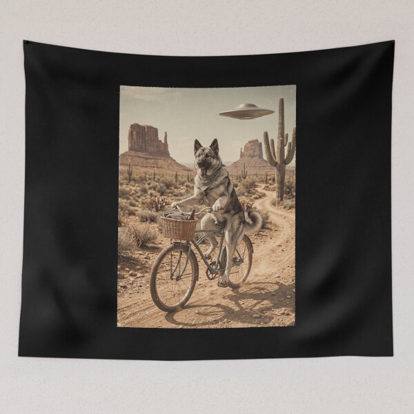 Item preview, Norwegian Elkhound Riding Bike Wild West Western UFO Dog Lover designed and sold by dian-rody-crest.