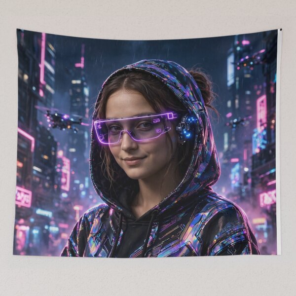 Item preview, Cyberpunk Mona Lisa Futuristic Holographic Art designed and sold by Surviving Monday Club.