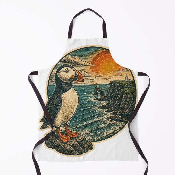 Item preview, Atlantic Puffin on the Sea Cliffs Wild Animal Retro Nature Art designed and sold by VisualArtsOasis.