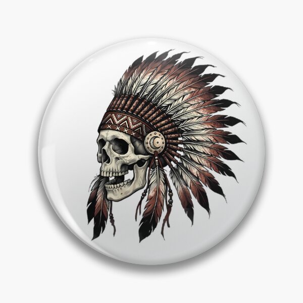 Item preview, Skull Wearing Feathered War Bonnet Headdress designed and sold by Linework Studio.