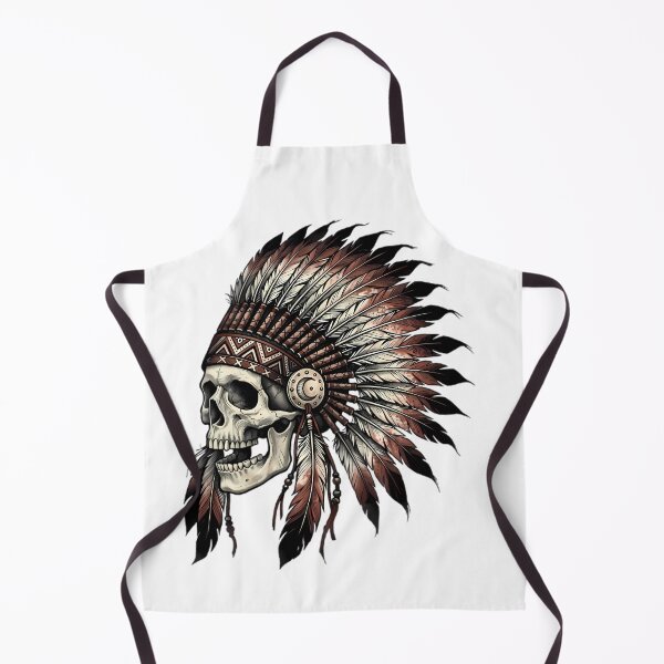 Item preview, Skull Wearing Feathered War Bonnet Headdress designed and sold by Linework Studio.