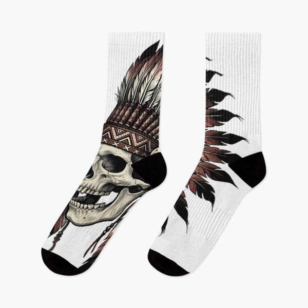 Item preview, Skull Wearing Feathered War Bonnet Headdress designed and sold by Linework Studio.