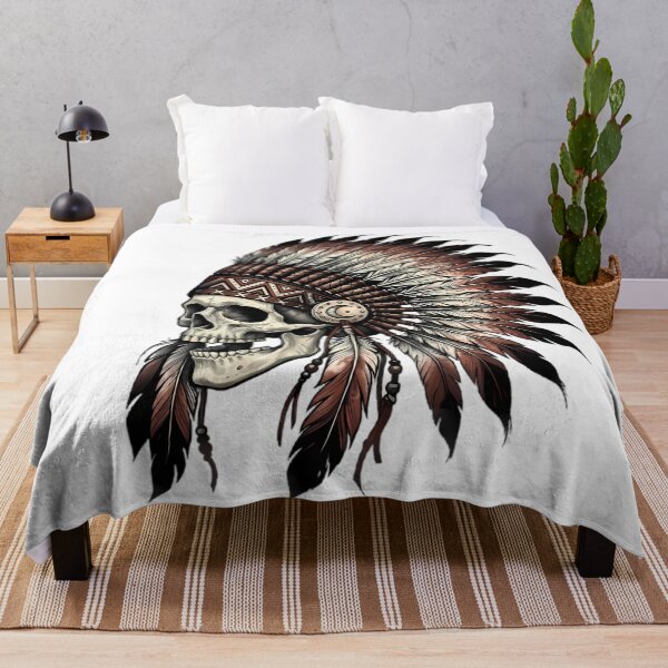 Item preview, Skull Wearing Feathered War Bonnet Headdress designed and sold by Linework Studio.