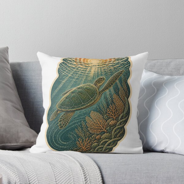 Item preview, Green Sea Turtle on the Sunlit Reef Wild Animal Nature Illustration designed and sold by VisualArtsOasis.