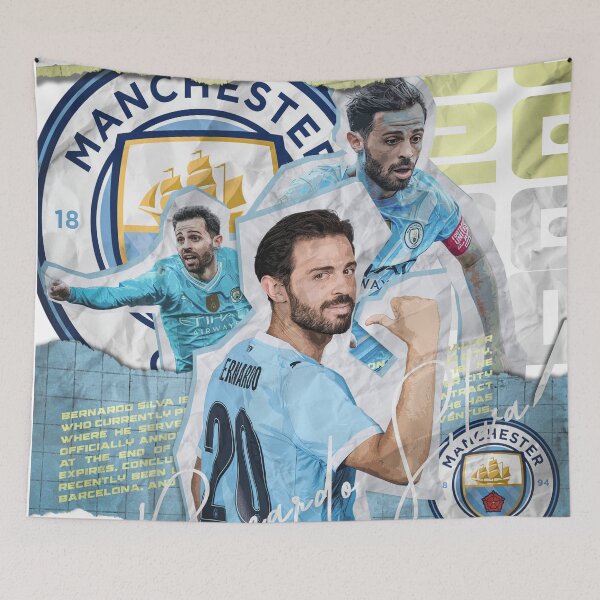 Item preview, Bernardo Silva - Manchester City Sky Blue Scrapbook Graphic Art designed and sold by Shopunte.