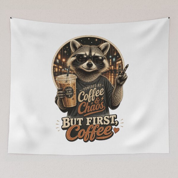 Item preview, But First Coffee Raccoon designed and sold by oblexwear.