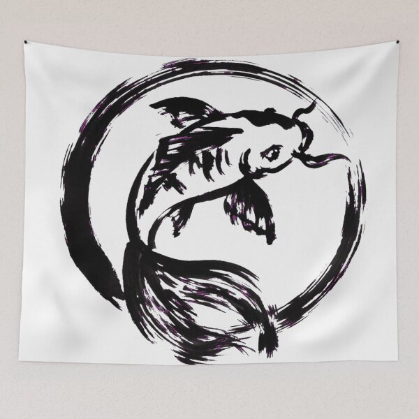 Item preview, Sumi-e Style Koi Fish in Ensō Circle - Minimalist Ink Wash designed and sold by Surviving Monday Club.