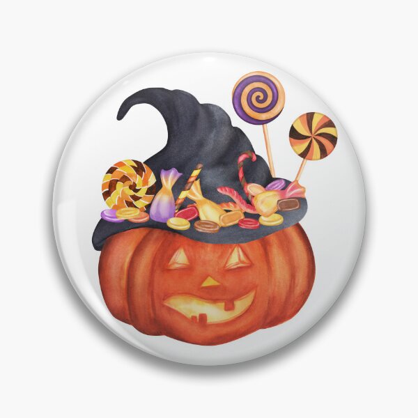 Item preview, Cute Halloween Pumpkin with Witch Hat and Colorful Sweets Watercolor Art designed and sold by ElenaValeto.