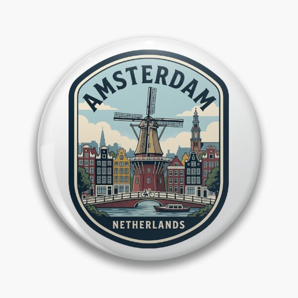 Item preview, Vintage Amsterdam Netherlands Windmill Travel Badge designed and sold by k3rstman1.
