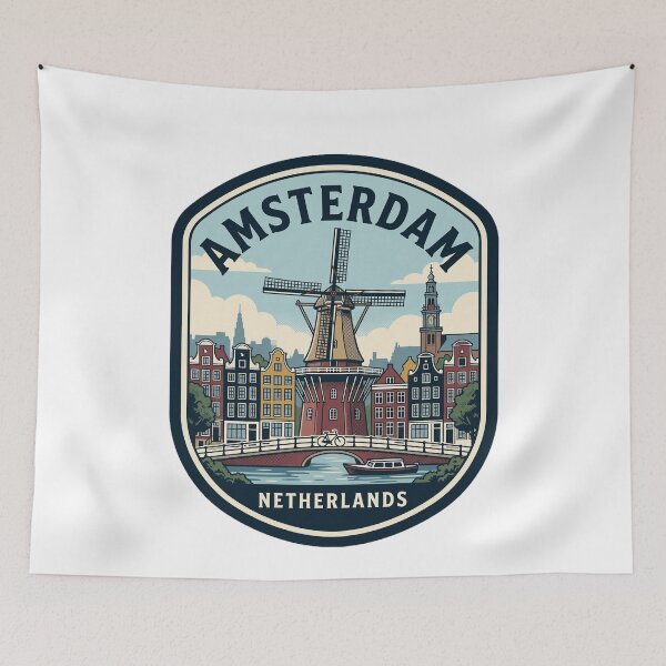Item preview, Vintage Amsterdam Netherlands Windmill Travel Badge designed and sold by k3rstman1.