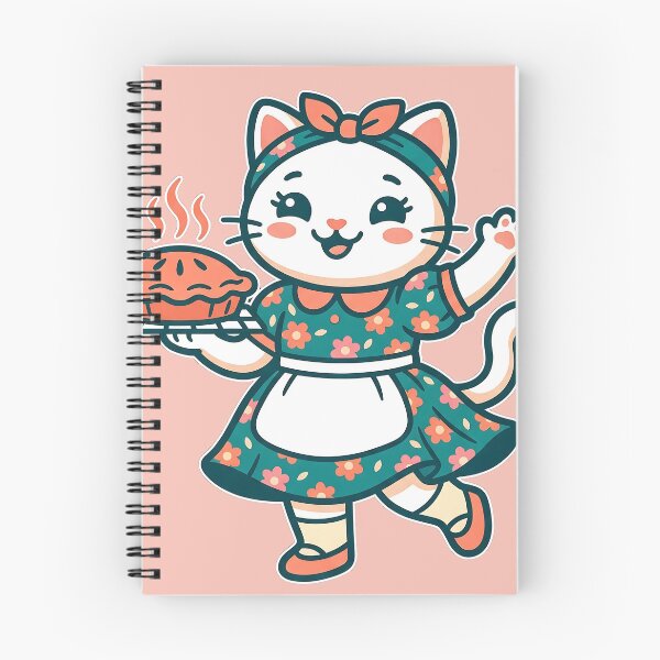 Item preview, Happy Baker Cat: Teal Floral Dress & Fresh Pie designed and sold by CuteKats.