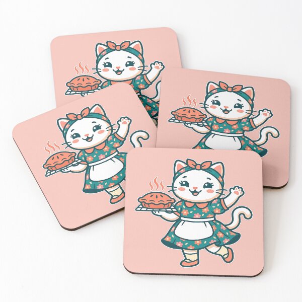 Item preview, Happy Baker Cat: Teal Floral Dress & Fresh Pie designed and sold by CuteKats.