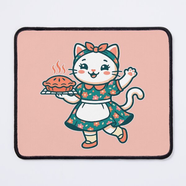 Item preview, Happy Baker Cat: Teal Floral Dress & Fresh Pie designed and sold by CuteKats.