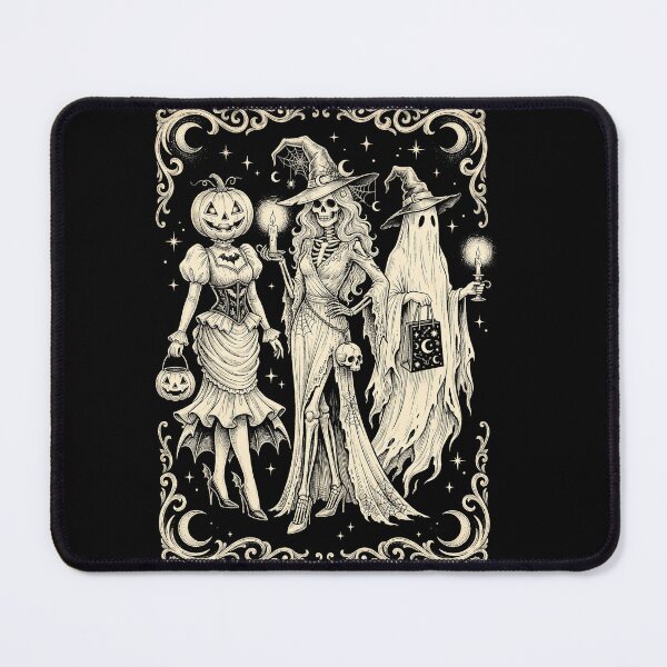 Item preview, Vintage Gothic Halloween Trio Skeleton Witch Ghost and Pumpkin Head Celestial Art designed and sold by ArcaneArtistry.