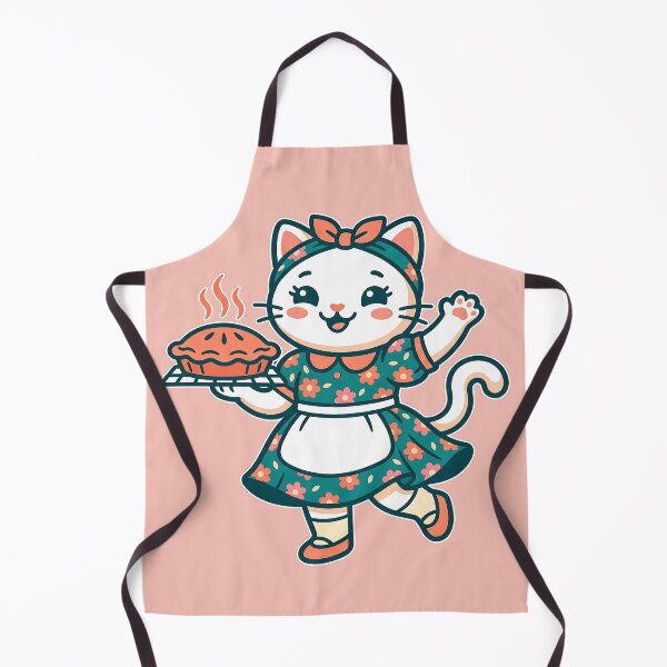 Item preview, Happy Baker Cat: Teal Floral Dress & Fresh Pie designed and sold by CuteKats.