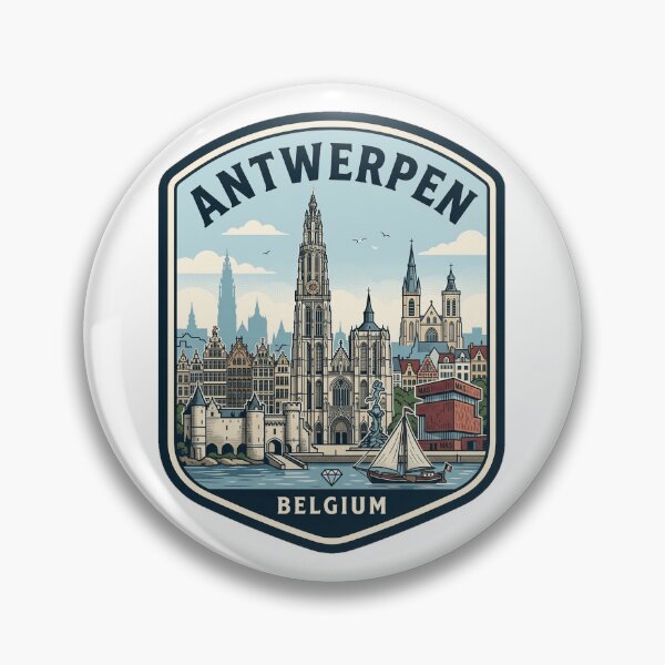 Item preview, Antwerpen Belgium Retro Travel Badge Skyline designed and sold by k3rstman1.