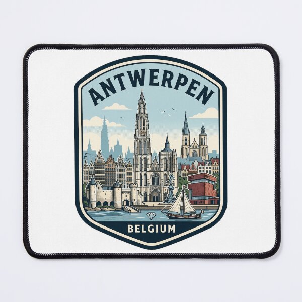 Item preview, Antwerpen Belgium Retro Travel Badge Skyline designed and sold by k3rstman1.