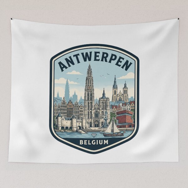 Item preview, Antwerpen Belgium Retro Travel Badge Skyline designed and sold by k3rstman1.