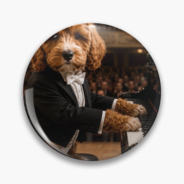 Artikelvorschau, Cockapoo-Pianist spielt auf dem Flügel im Konzertsaal entworfen und verkauft von Paul Thompson Photography.