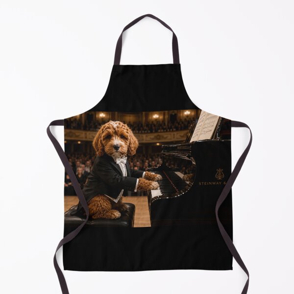 Artikelvorschau, Cockapoo-Pianist spielt auf dem Flügel im Konzertsaal entworfen und verkauft von Paul Thompson Photography.