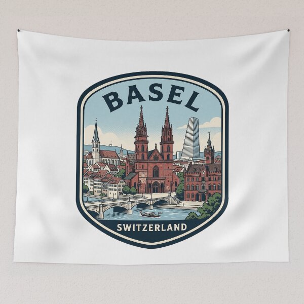 Item preview, Vintage Basel Switzerland Cityscape Travel Illustration designed and sold by k3rstman1.