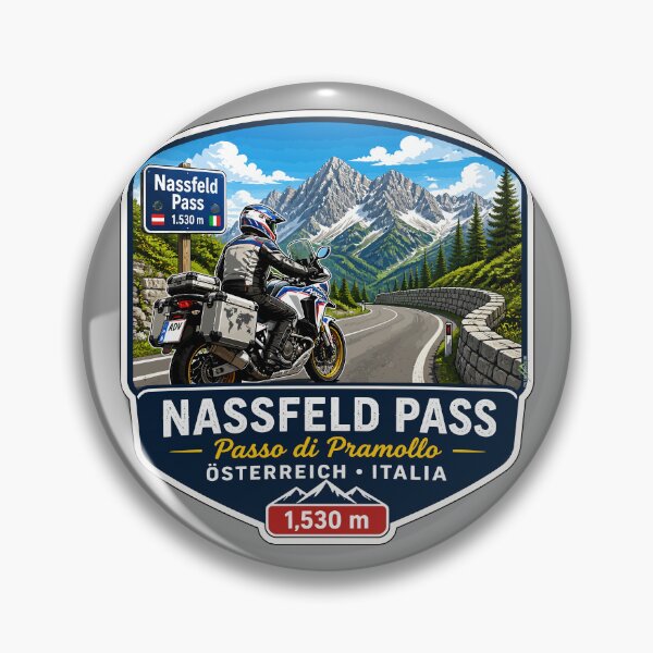 Item preview, Nassfeld Pass, Passo di Pramollo, Austria - Italy Motorcycle Sticker TShirt 01 designed and sold by OuterShellUK.