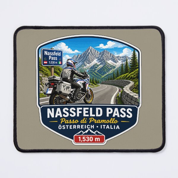 Item preview, Nassfeld Pass, Passo di Pramollo, Austria - Italy Motorcycle Sticker TShirt 01 designed and sold by OuterShellUK.