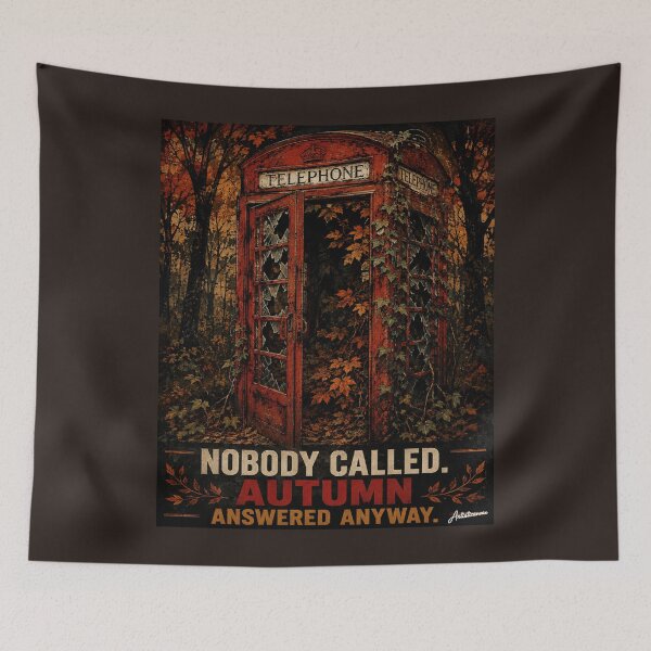 Item preview, Abandoned Red Phone Box in Autumn Forest designed and sold by Artisticanvas.