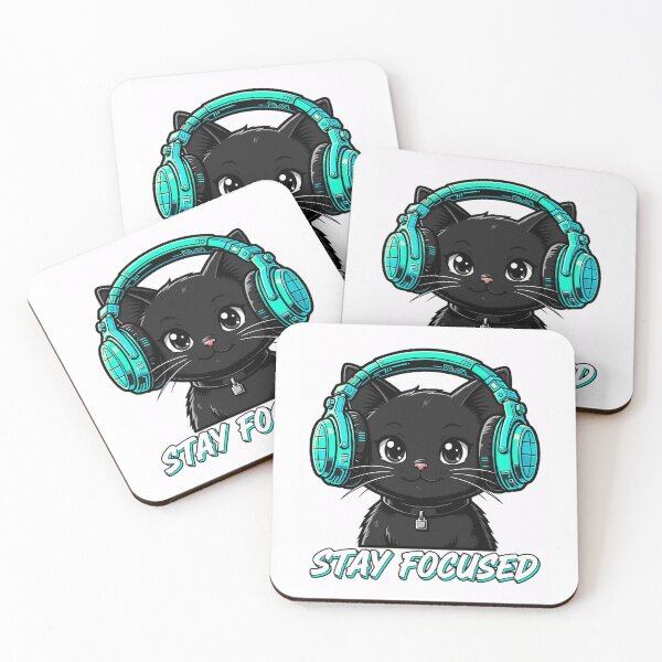 Item preview, Stay Focused Black Cat With Headphones - Cute Neon Cyber Aesthetic designed and sold by Fulaly.