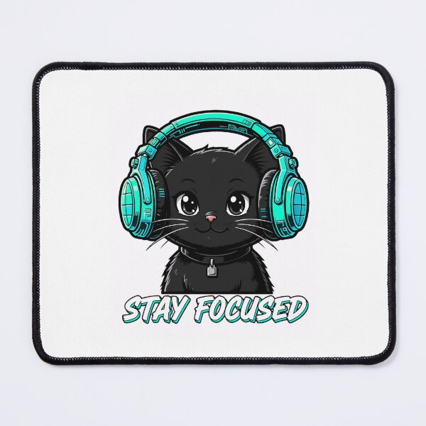 Item preview, Stay Focused Black Cat With Headphones - Cute Neon Cyber Aesthetic designed and sold by Fulaly.