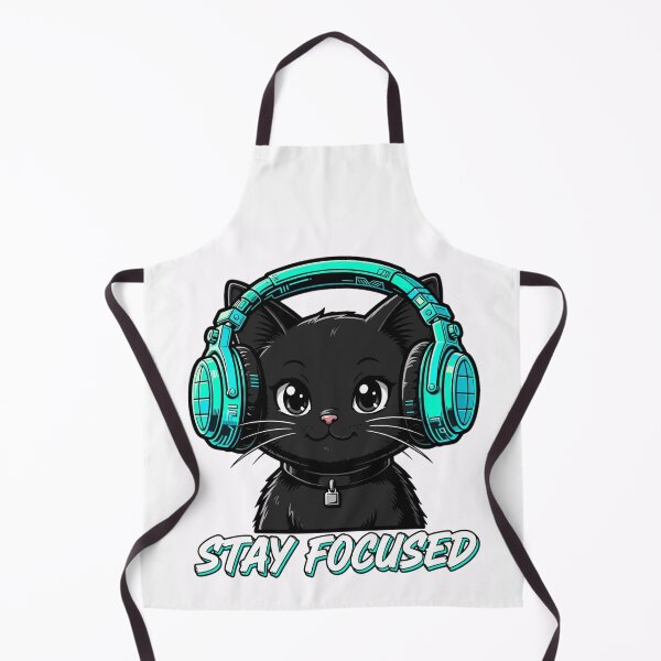Item preview, Stay Focused Black Cat With Headphones - Cute Neon Cyber Aesthetic designed and sold by Fulaly.