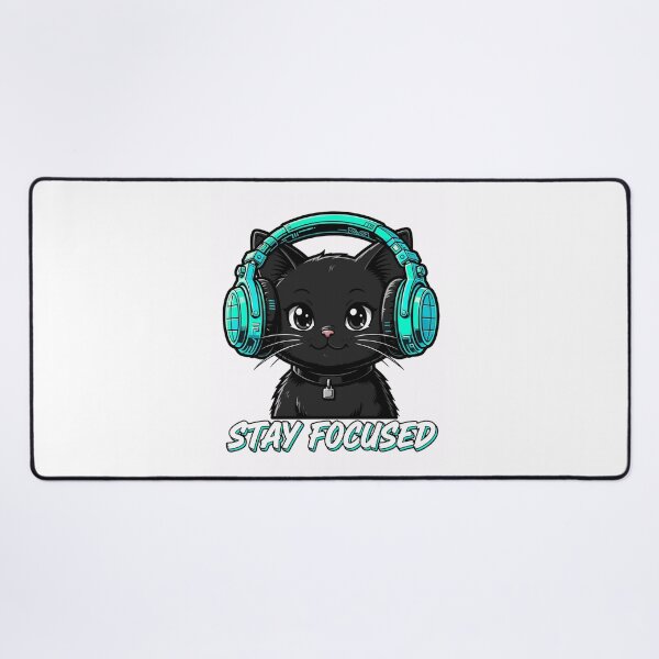 Item preview, Stay Focused Black Cat With Headphones - Cute Neon Cyber Aesthetic designed and sold by Fulaly.