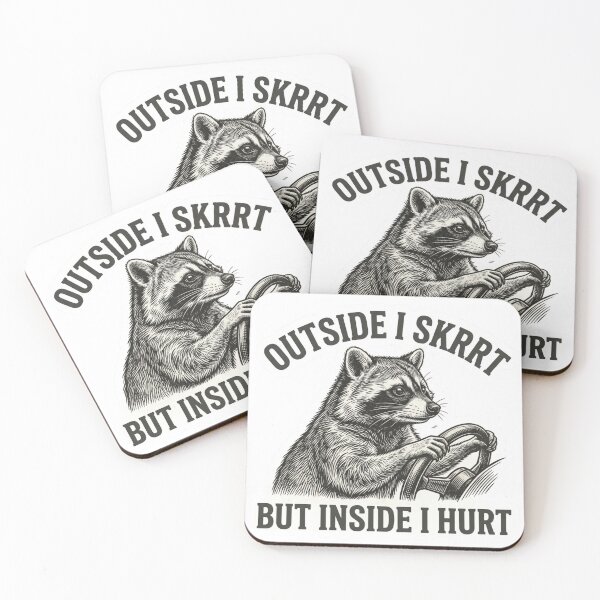 Item preview, Outside I Skrrt But Inside I Hurt Funny Driving Raccoon Meme Quote designed and sold by raedattia.