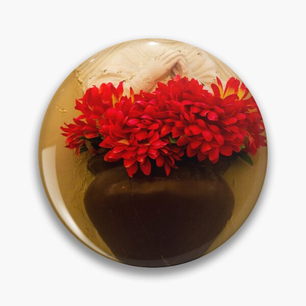 Item preview, White Religious Wall Statue With Vibrant Red Flowers in Brown Vase on Yellow Wall designed and sold by Nmallia.