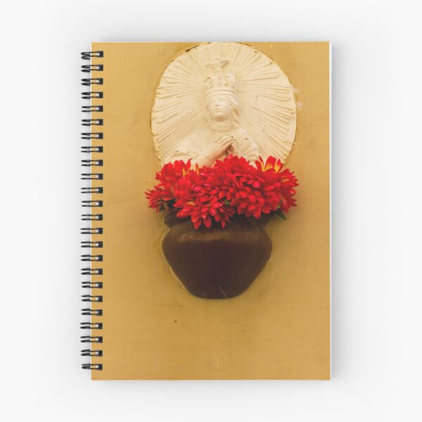 Item preview, White Religious Wall Statue With Vibrant Red Flowers in Brown Vase on Yellow Wall designed and sold by Nmallia.