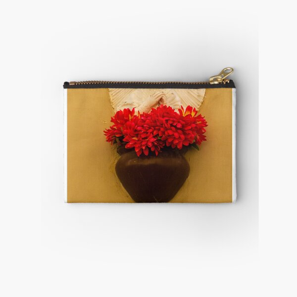 Item preview, White Religious Wall Statue With Vibrant Red Flowers in Brown Vase on Yellow Wall designed and sold by Nmallia.