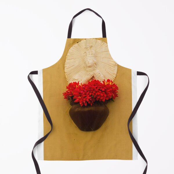 Item preview, White Religious Wall Statue With Vibrant Red Flowers in Brown Vase on Yellow Wall designed and sold by Nmallia.