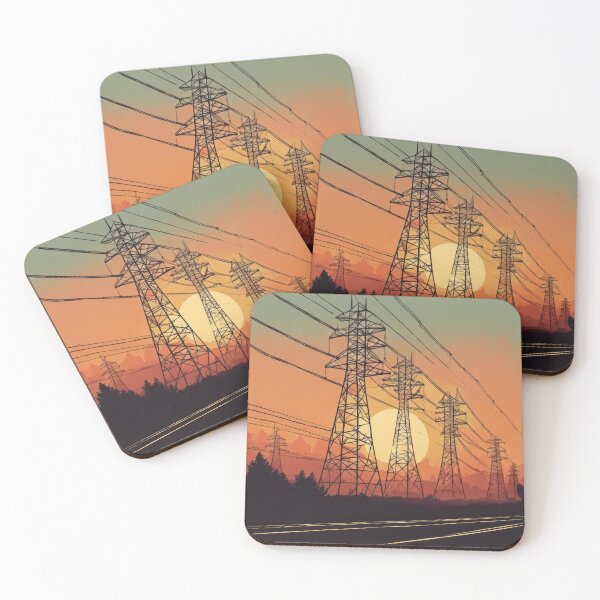 Item preview, Power Line Pylons Retro Sunset Illustration designed and sold by Pylon-Bureau.