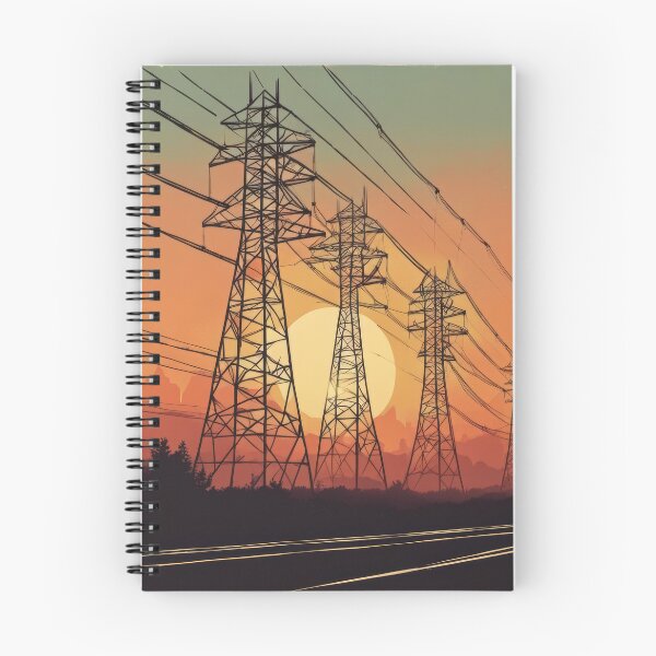 Item preview, Power Line Pylons Retro Sunset Illustration designed and sold by Pylon-Bureau.