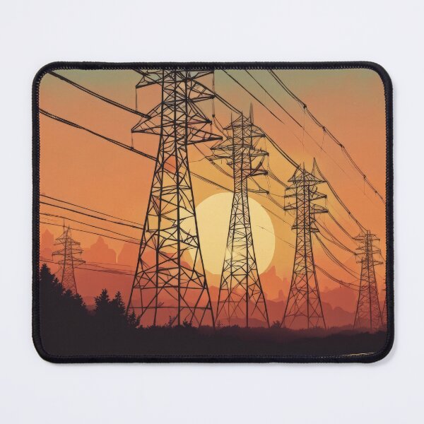 Item preview, Power Line Pylons Retro Sunset Illustration designed and sold by Pylon-Bureau.