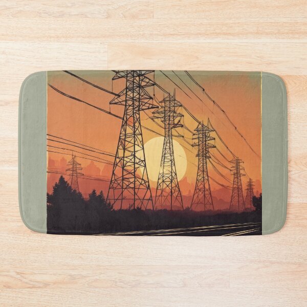 Item preview, Power Line Pylons Retro Sunset Illustration designed and sold by Pylon-Bureau.