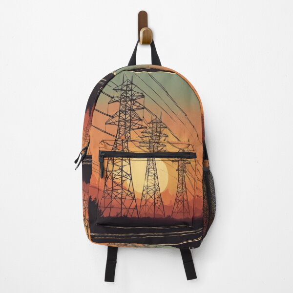 Item preview, Power Line Pylons Retro Sunset Illustration designed and sold by Pylon-Bureau.